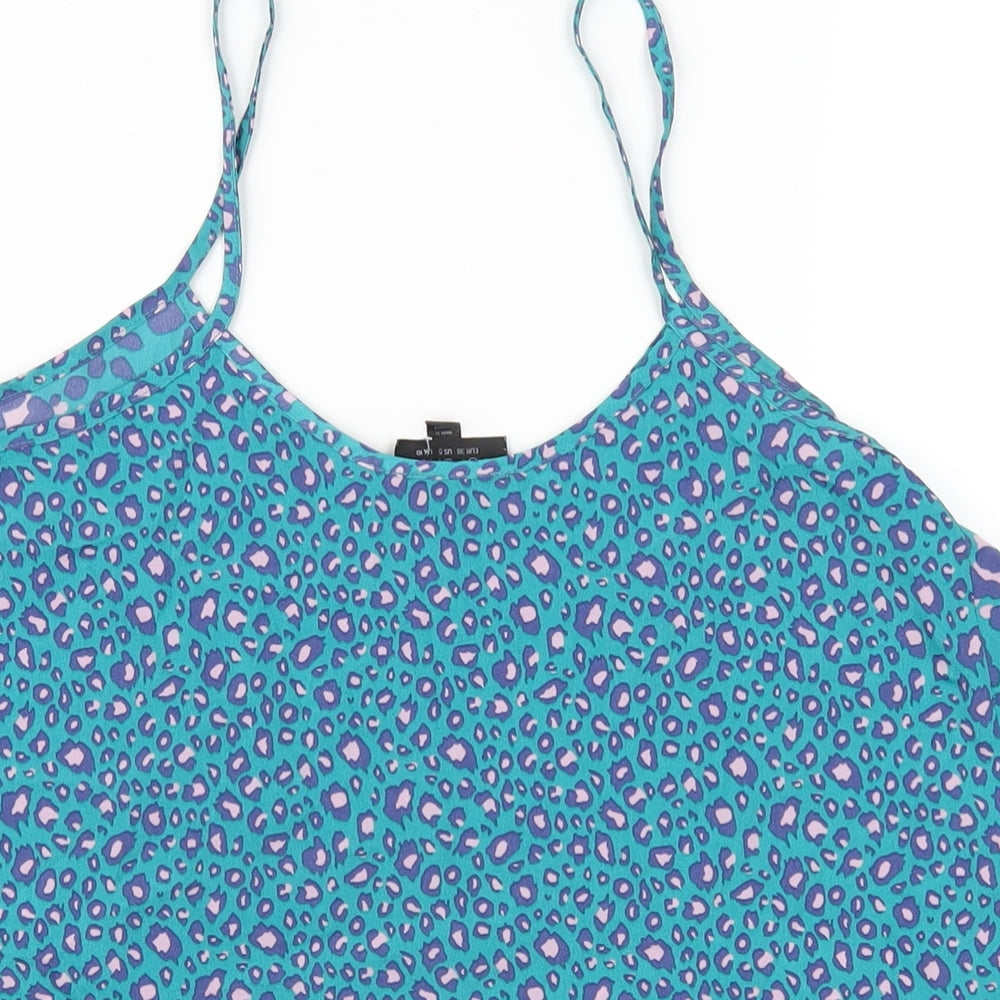 Topshop Womens Multicoloured Animal Print Polyester Camisole T-Shirt Size 10 Scoop Neck