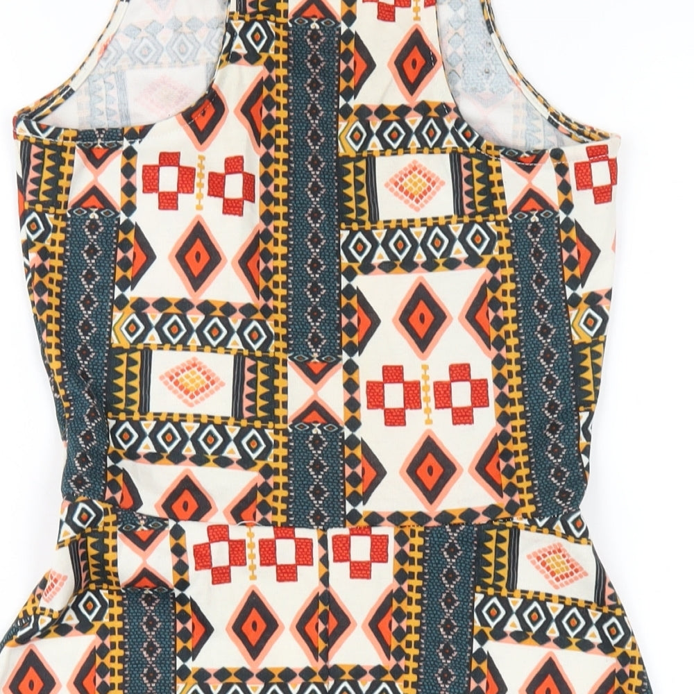 H&M Womens Multicoloured Geometric Polyester A-Line Size XS Roll Neck Pullover