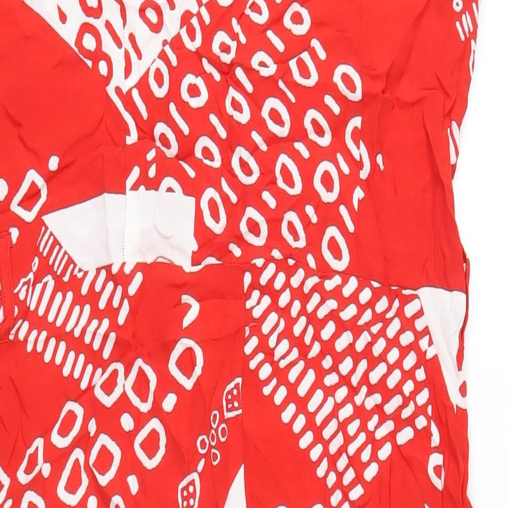Principles Womens Red Geometric Viscose A-Line Size 12 V-Neck Button