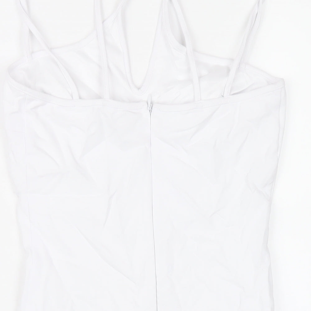 Zara Womens White Polyester Bodycon Size S V-Neck Zip