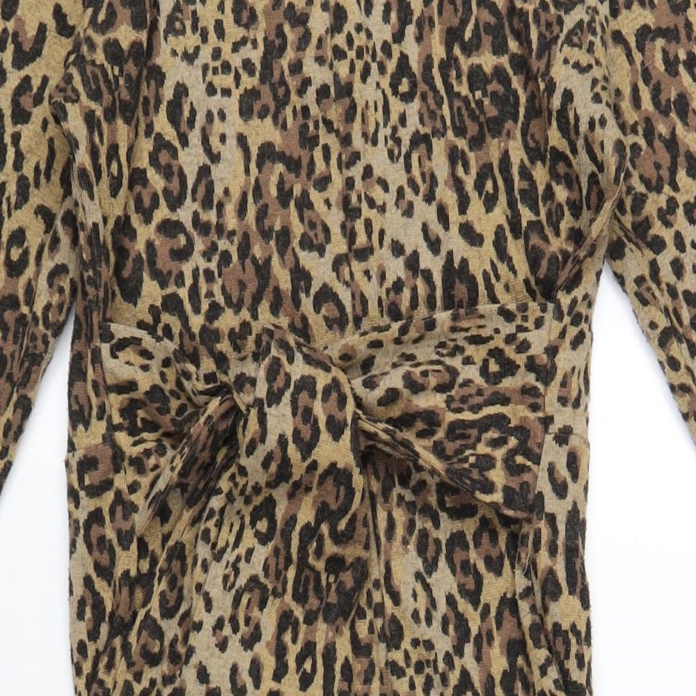 Marks & Spencer Womens Brown Animal Print Polyester A-Line Size 8 Mock Neck Zip