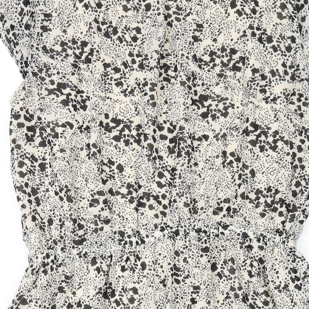 H&M Womens Black Geometric Polyester A-Line Size 10 V-Neck Pullover