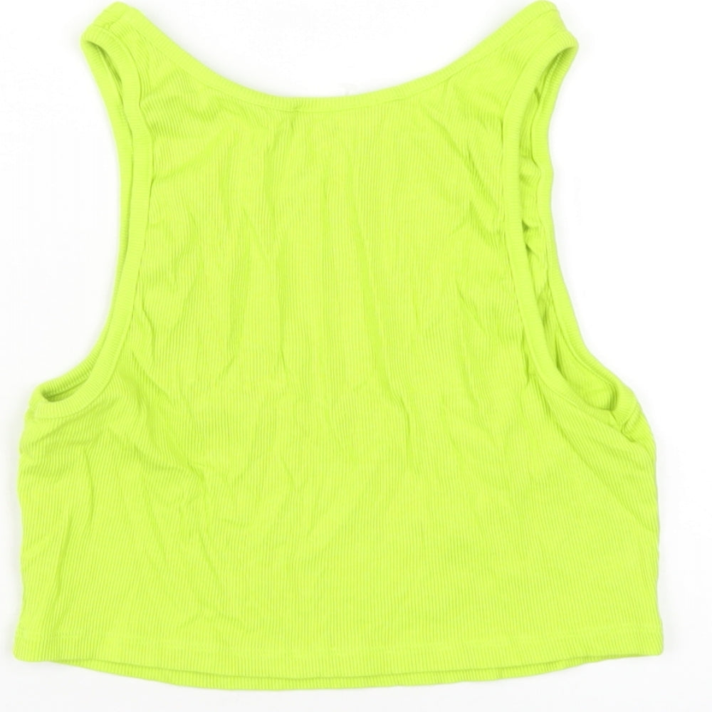 Zara Womens Green Cotton Basic Tank Size L Round Neck