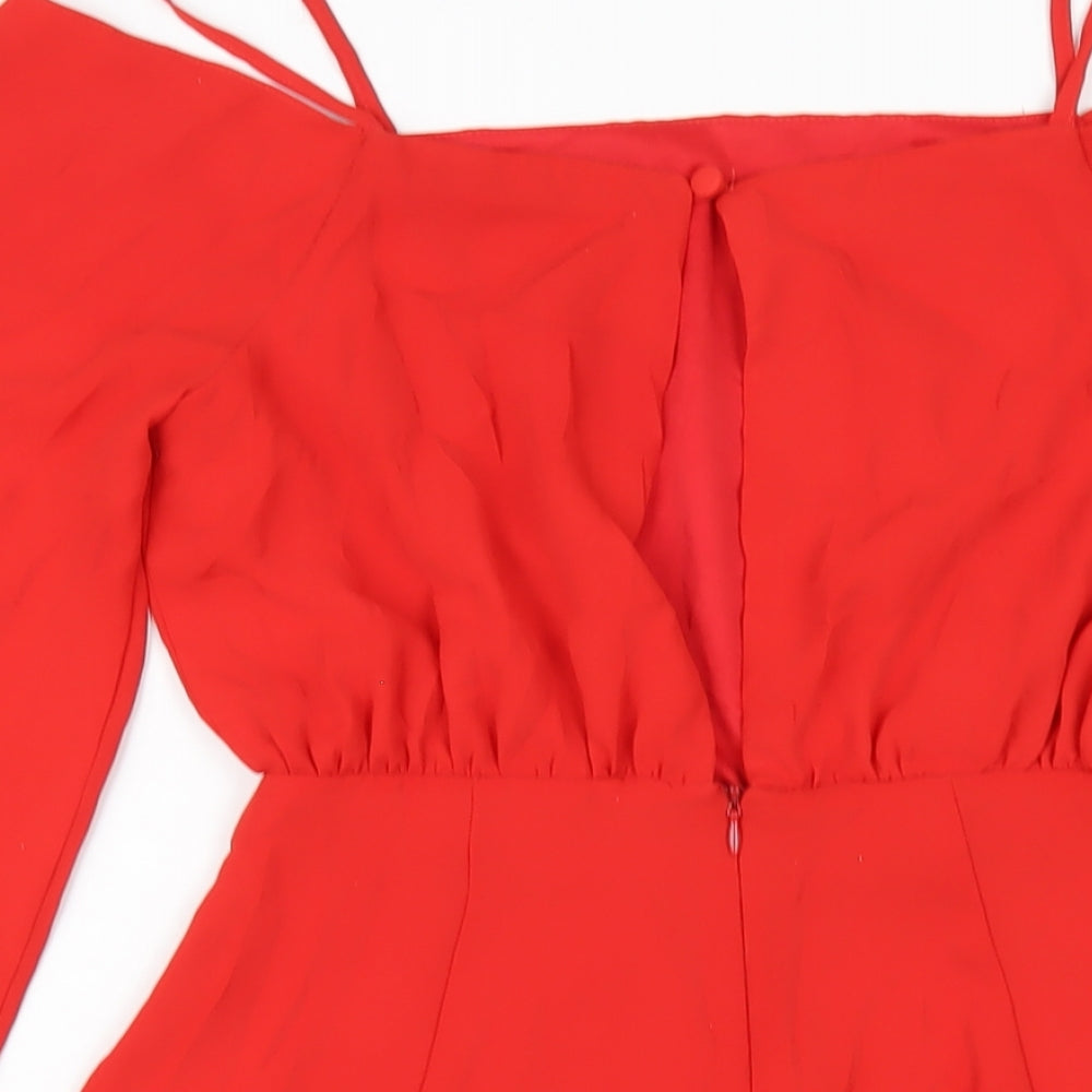ASOS Womens Red Polyester A-Line Size 8 Square Neck Zip