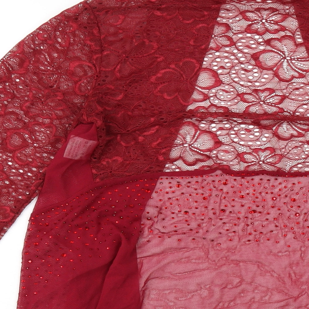 Saloos Womens Red Nylon Kimono Blouse Size S V-Neck