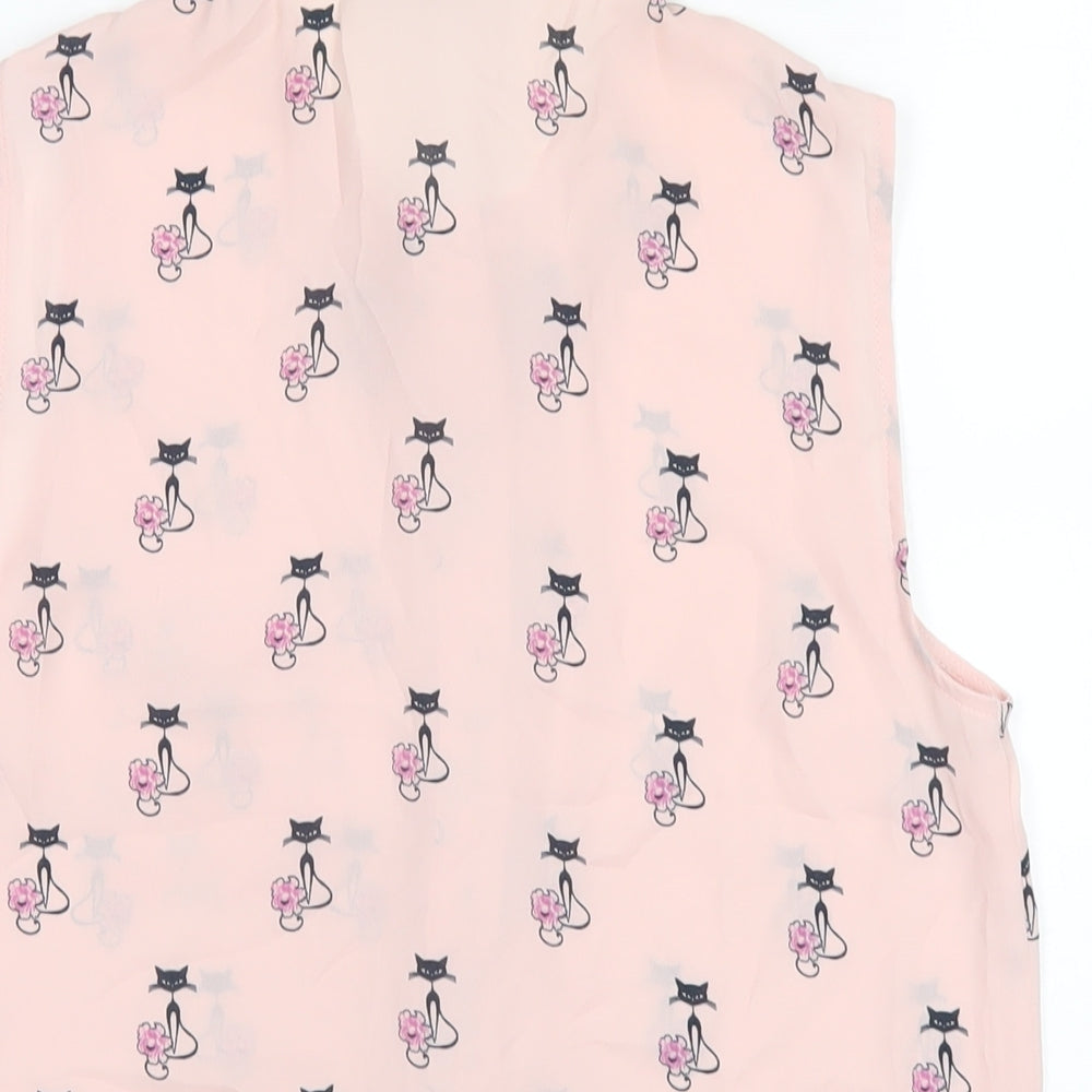 Marks & Spencer Womens Pink Geometric Polyester Basic Button-Up Size 8 Collared