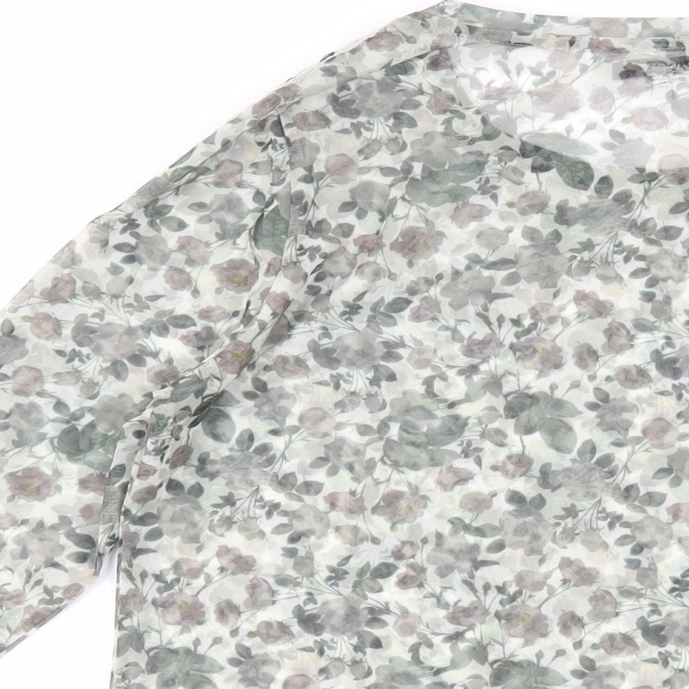 NEXT Womens Green Floral Polyester Basic Blouse Size 14 Crew Neck - Sheer