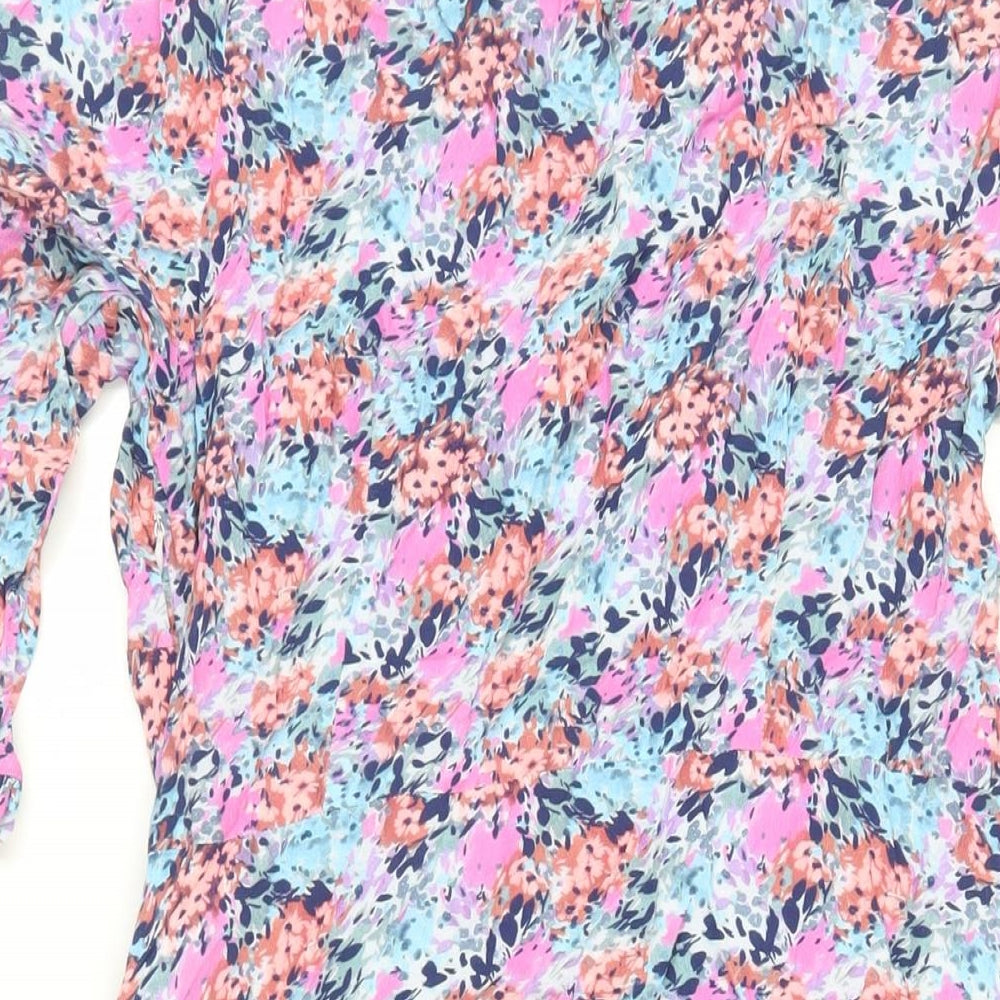 Marks & Spencer Womens Multicoloured Geometric Viscose A-Line Size 14 Collared Button