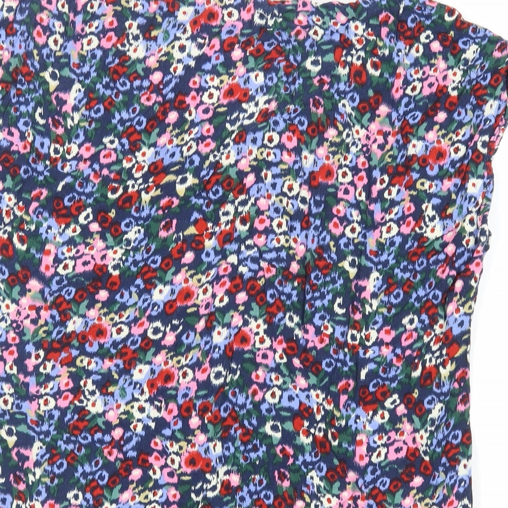 Cerulean Womens Blue Geometric Viscose Basic Blouse Size S V-Neck
