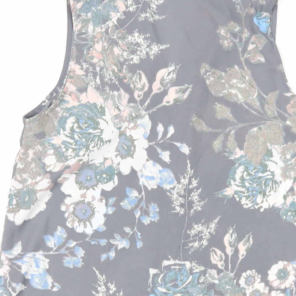 NEXT Womens Grey Floral Polyester Basic Blouse Size 8 V-Neck