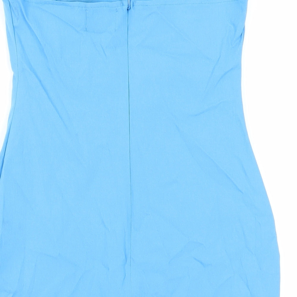 ASOS Womens Blue Viscose Mini Size 10 Square Neck Zip - Strapless