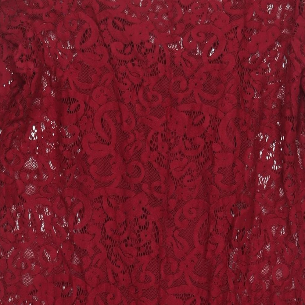 Monsoon Womens Red Cotton A-Line Size 12 Boat Neck Button