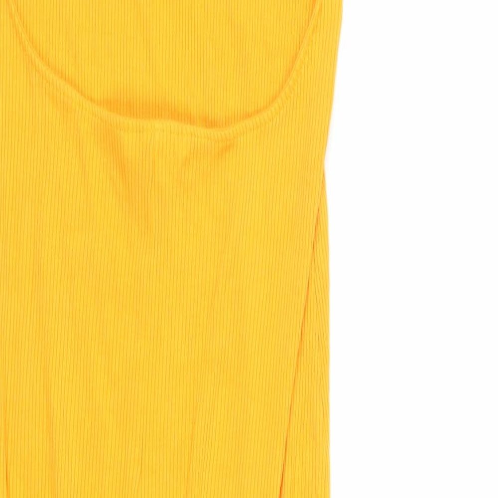 H7M Womens Orange Viscose Tank Dress Size M Round Neck Pullover - Ribbed Backless