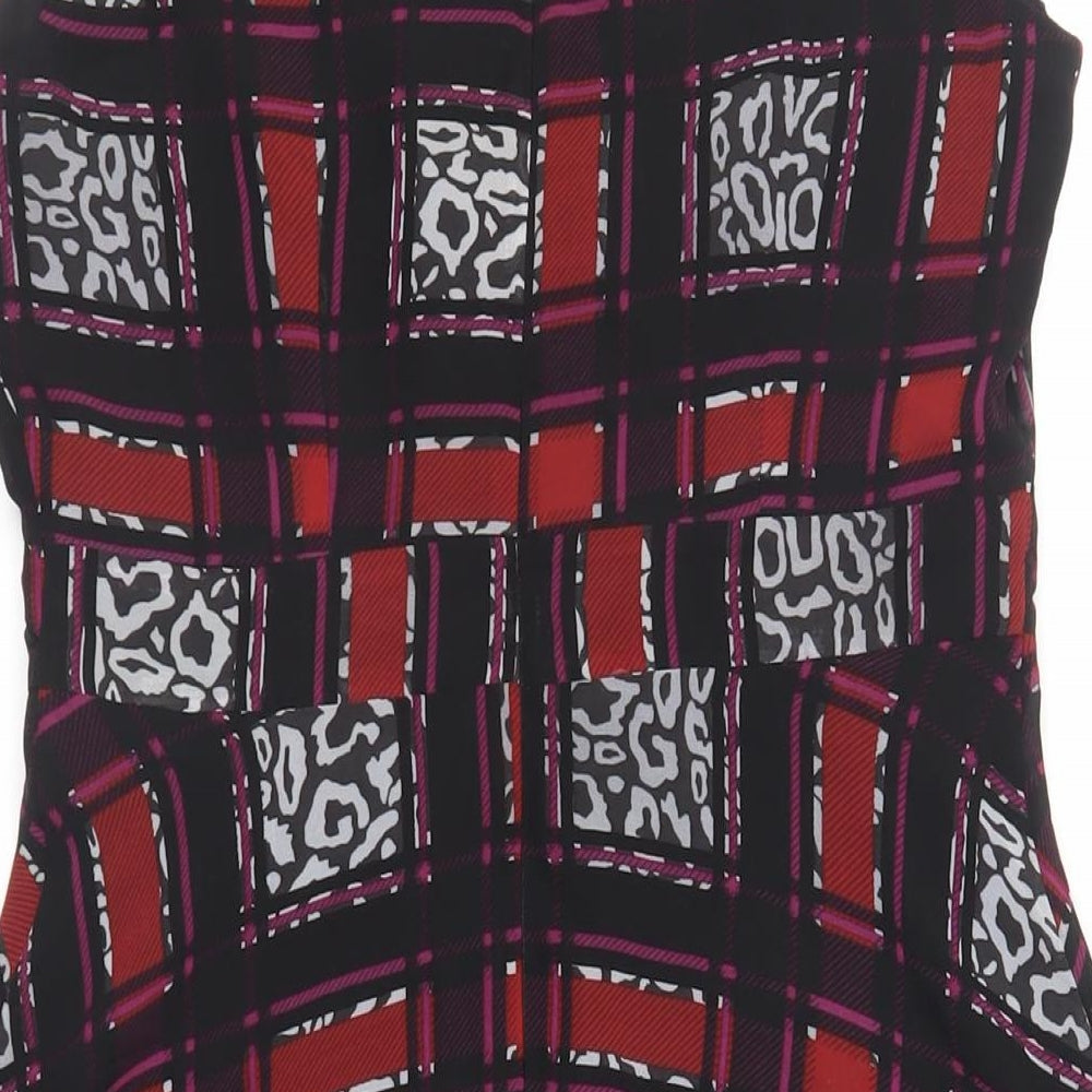 Marks & Spencer Womens Black Geometric Polyester A-Line Size 10 Round Neck Zip - Lined