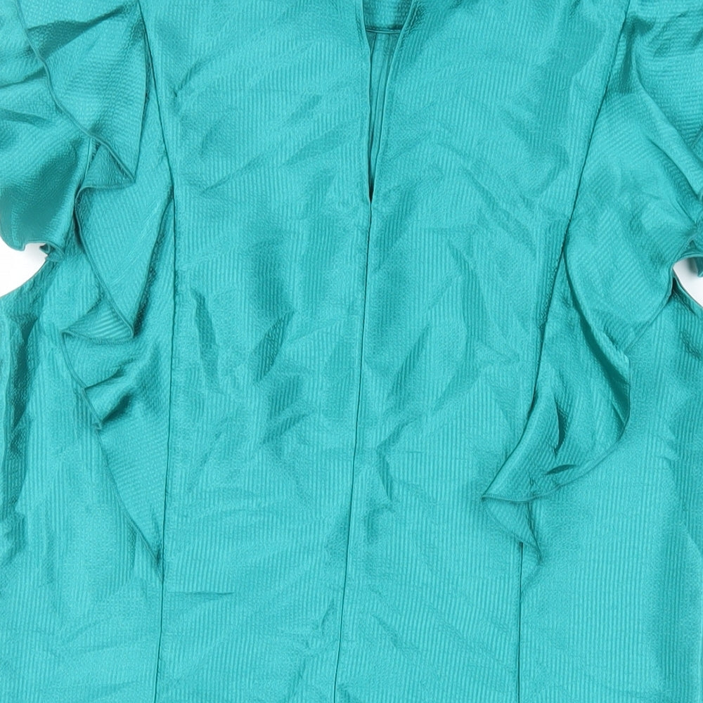 Marks & Spencer Womens Green Polyester Basic Blouse Size 12 Mock Neck - Ruffle