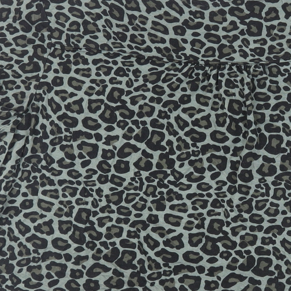Oasis Womens Green Animal Print Viscose Basic Button-Up Size M V-Neck - Tie Front