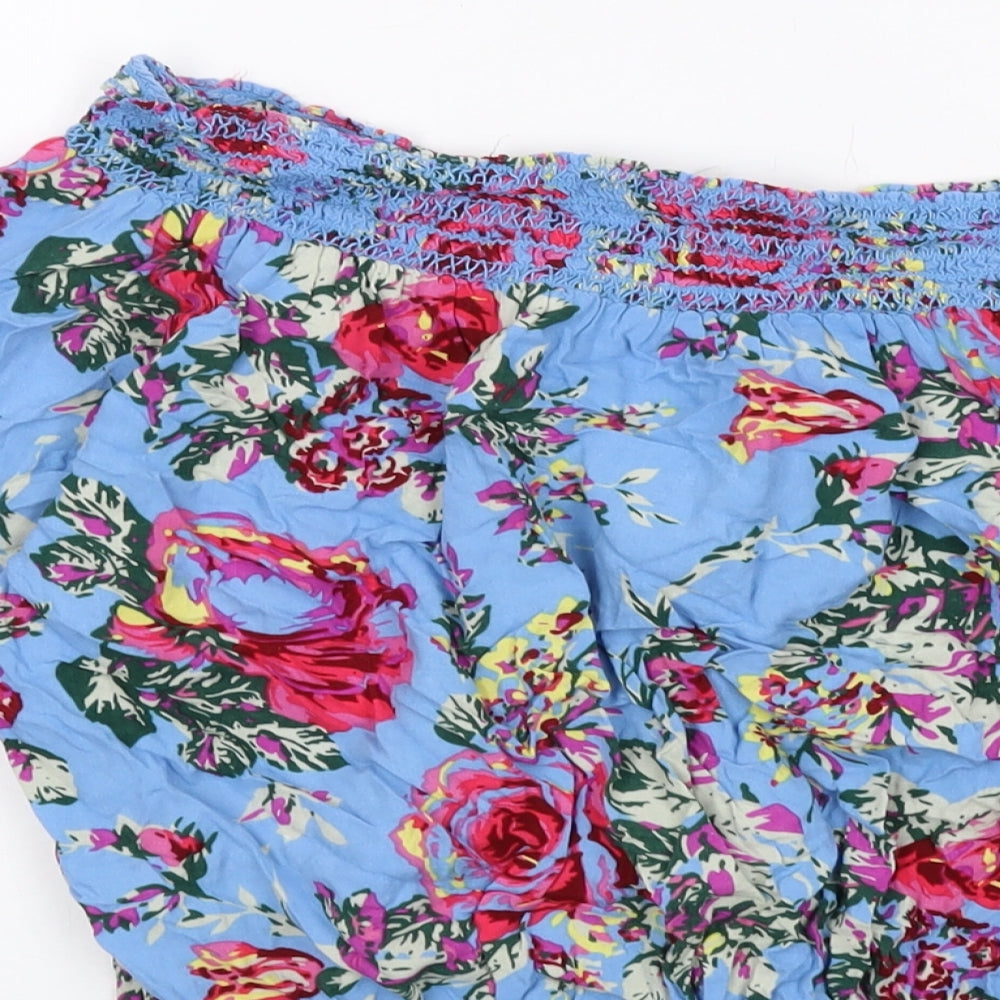 NEXT Womens Blue Floral Viscose Basic Blouse Size 10 Square Neck