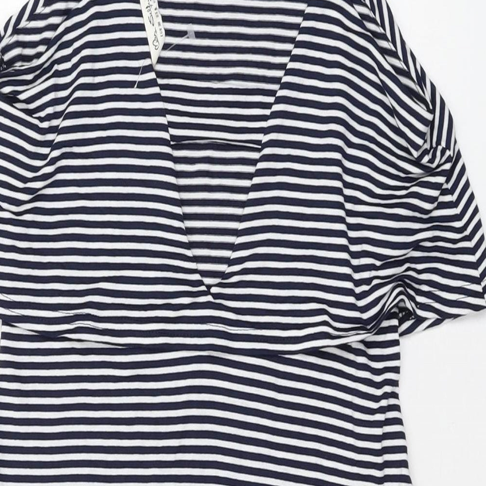 Miss Selfridge Womens Blue Striped Viscose A-Line Size 10 Square Neck Pullover