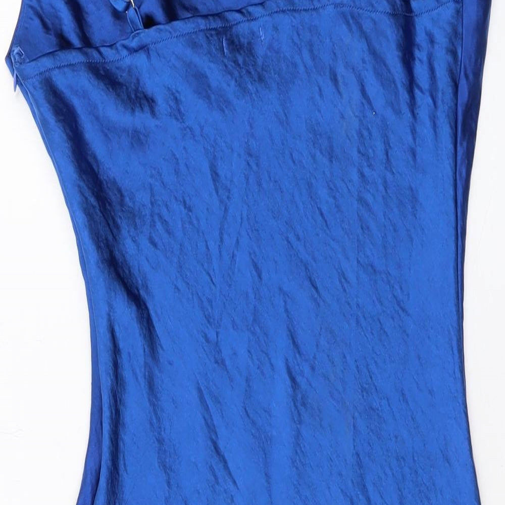 Nasty Gal Womens Blue Polyester Mini Size 6 Cowl Neck Zip