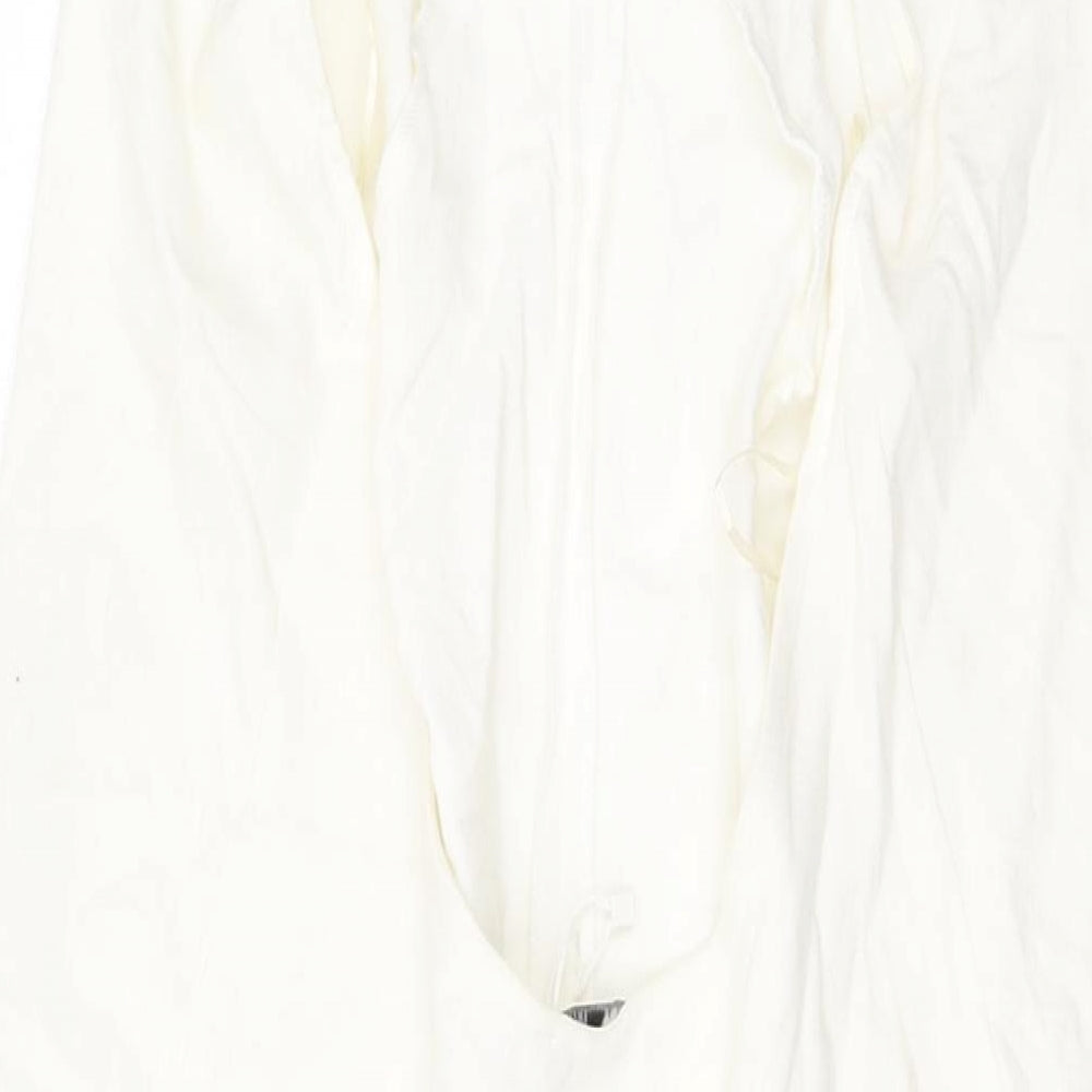 Zara Womens Ivory Polyester A-Line Size S V-Neck Button