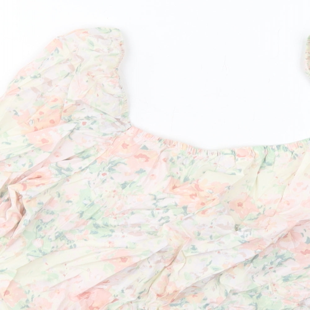 H&M Womens Multicoloured Floral Cotton Cropped Blouse Size M Square Neck