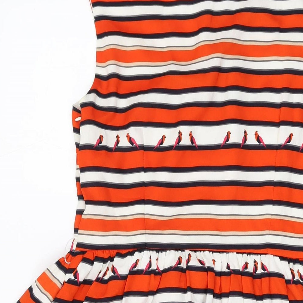 Cutie Womens Multicoloured Striped Polyester A-Line Size 8 Round Neck Zip