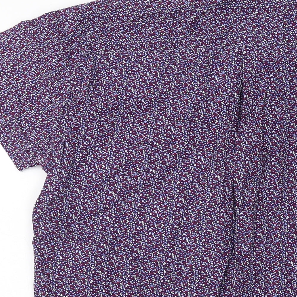 Fluid Mens Purple Floral Cotton Button-Up Size M Collared Button
