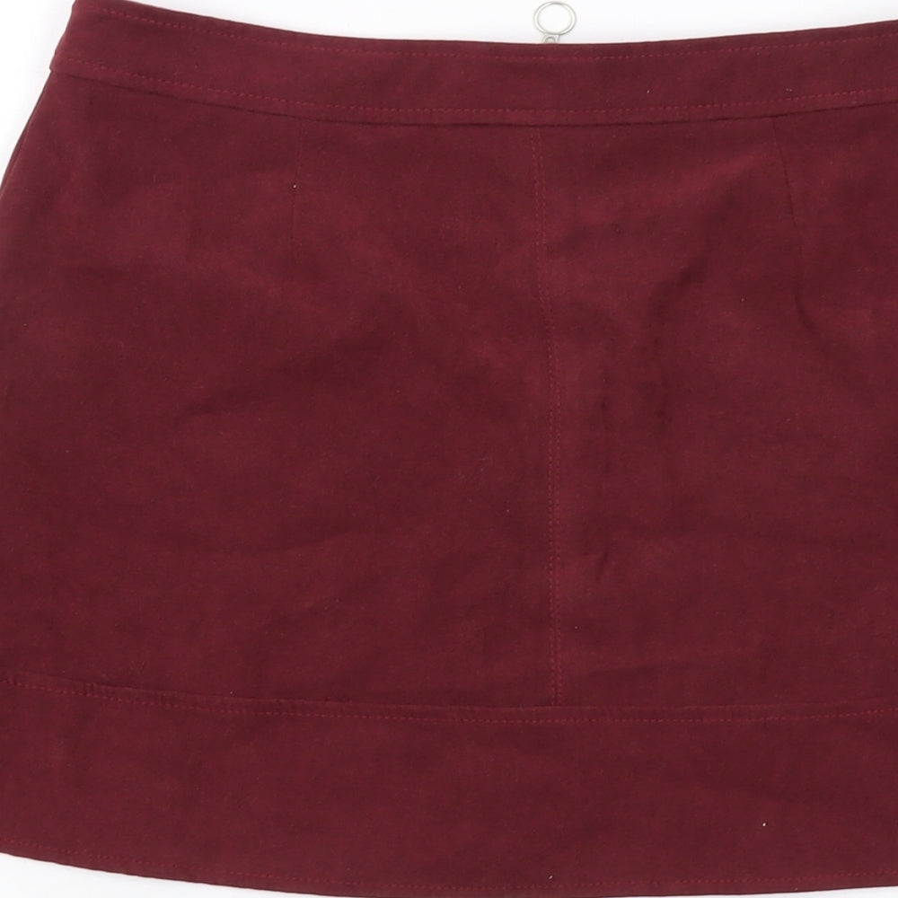 Select Womens Red Polyester Mini Skirt Size 6 Zip