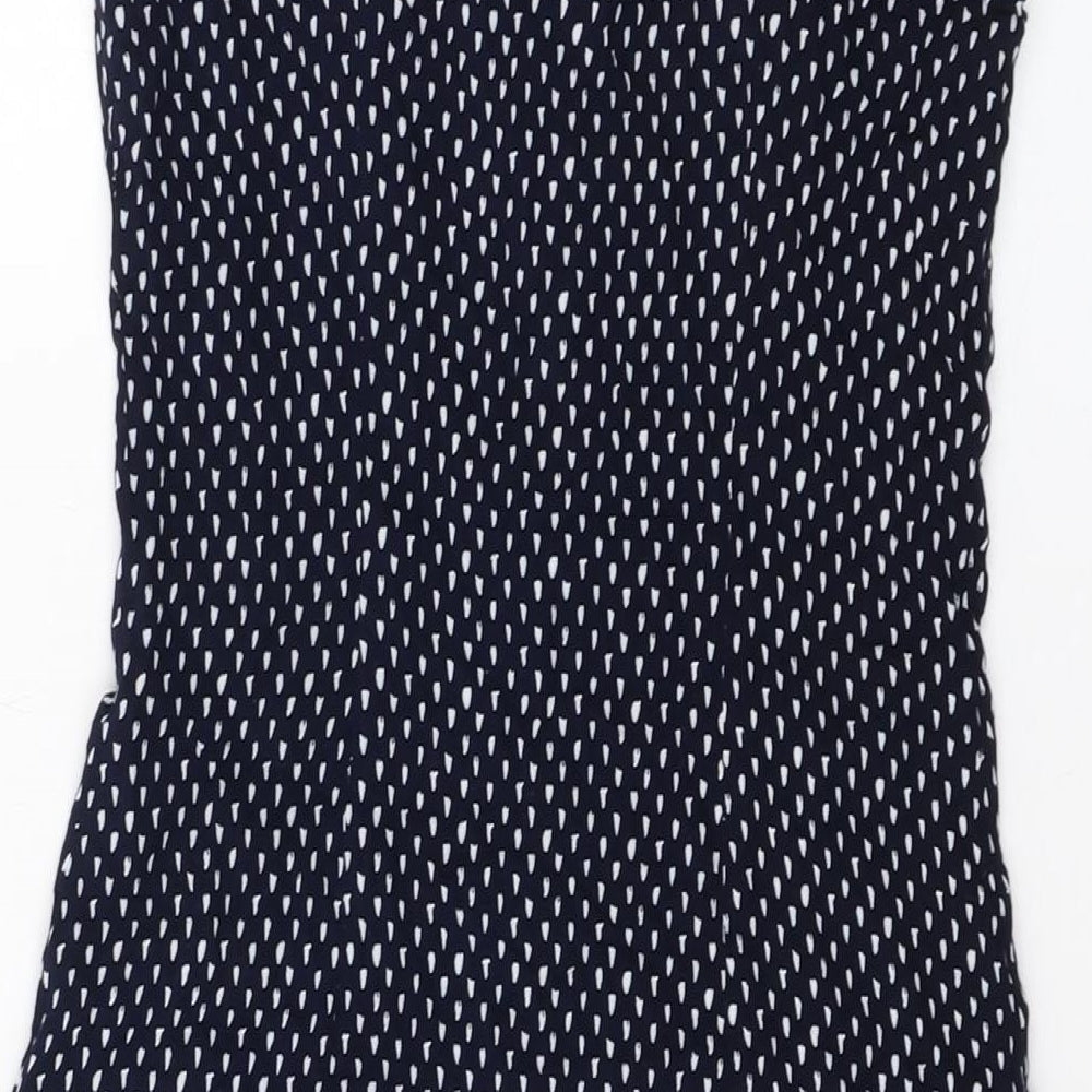 H&M Womens Blue Geometric Viscose Mini Size 8 Round Neck Button