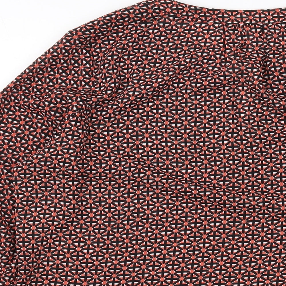 Marks & Spencer Womens Red Geometric Polyester Basic Blouse Size 12 V-Neck