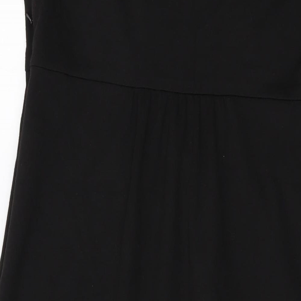 Marks & Spencer Womens Black Polyester A-Line Size 14 Round Neck Zip
