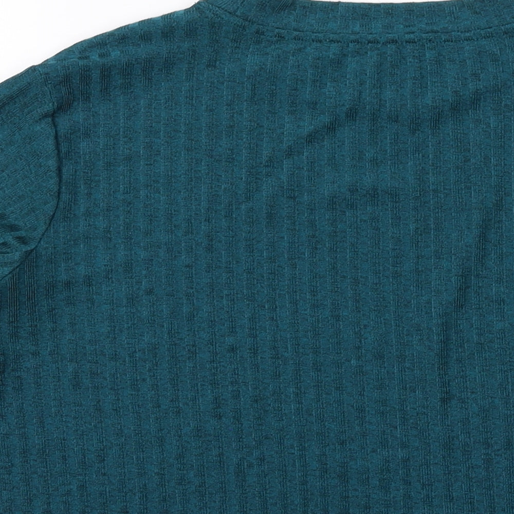 Marks & Spencer Womens Green Polyester Basic T-Shirt Size 18 Mock Neck