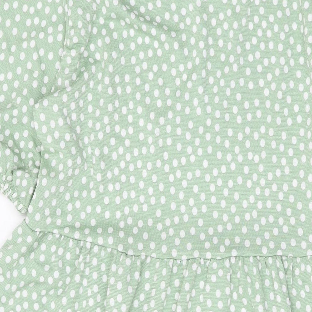 Stradivarius Womens Green Polka Dot Polyester A-Line Size L Round Neck Pullover
