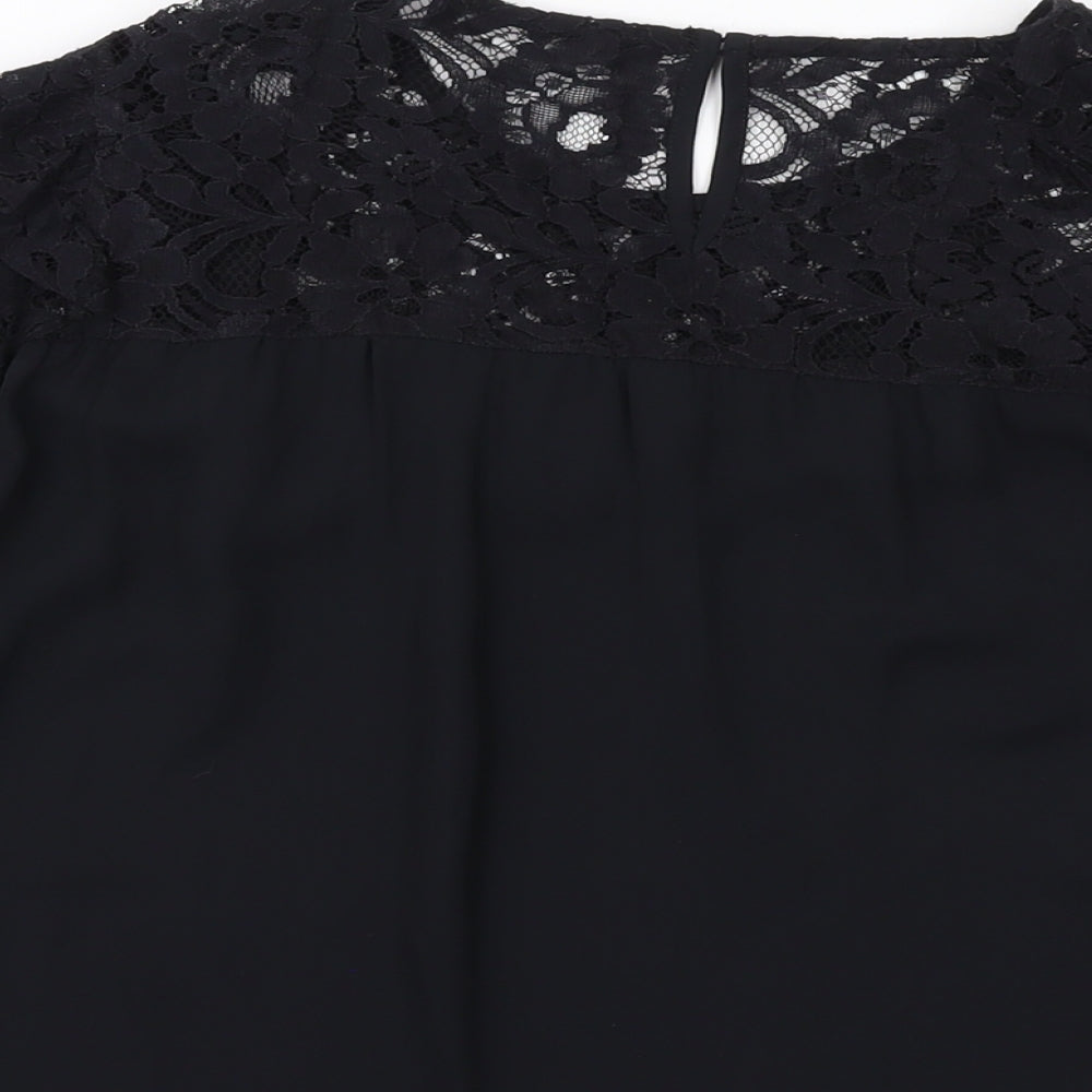 Marks & Spencer Womens Black Polyester Basic Blouse Size 12 Round Neck