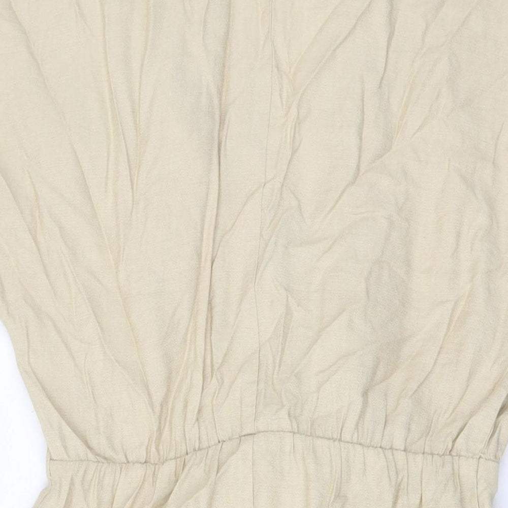 H&M Womens Beige Viscose Mini Size M V-Neck Hook & Eye
