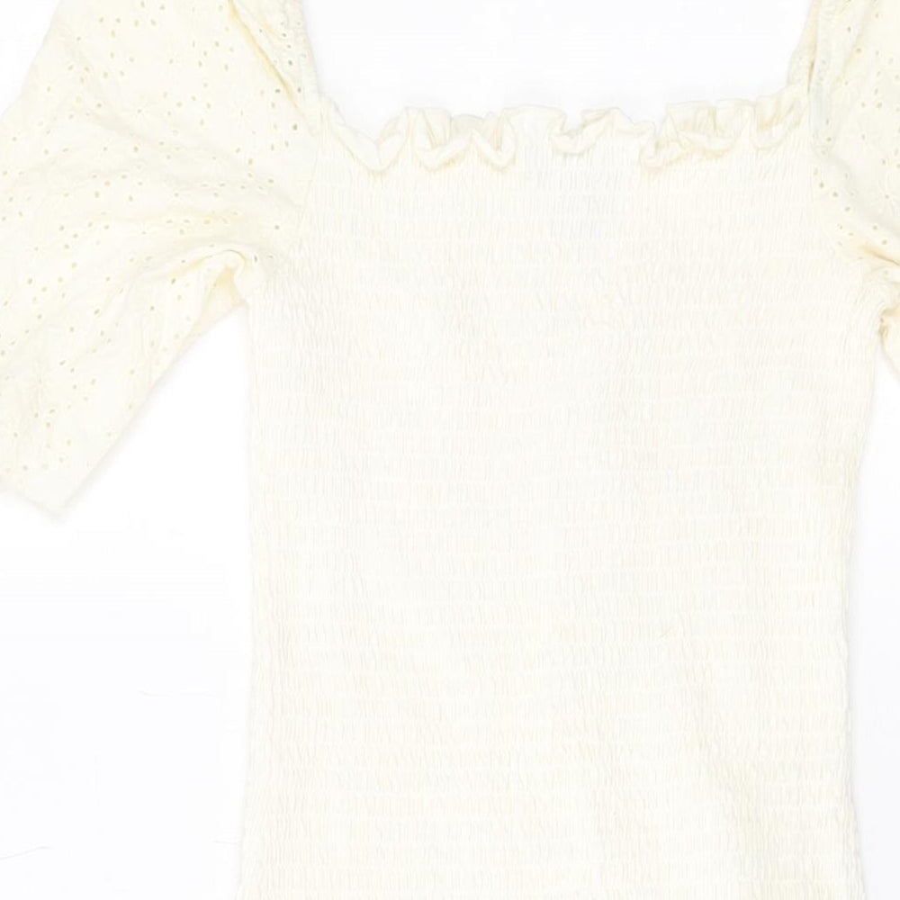 H&M Womens Ivory Cotton Bodycon Size 12 Square Neck Pullover