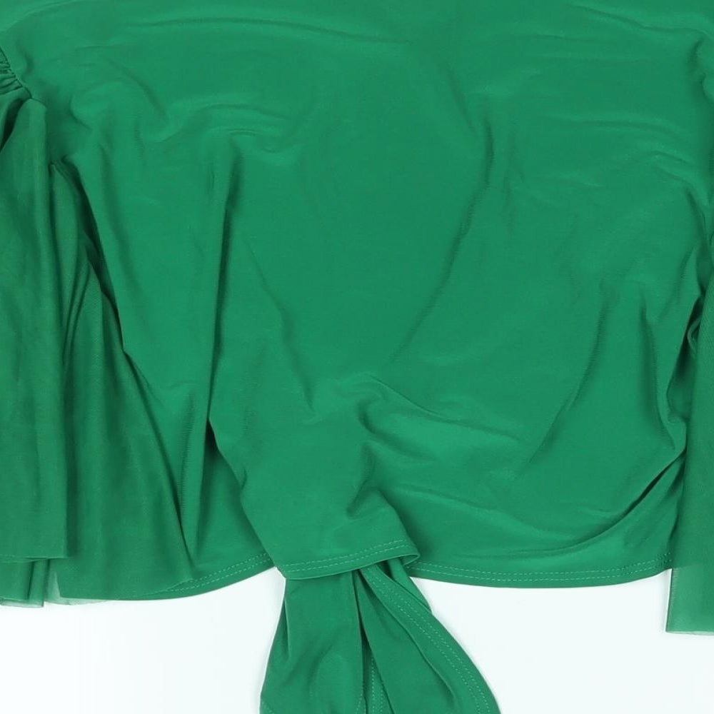 Antthony Womens Green Polyester Cropped Blouse Size M V-Neck