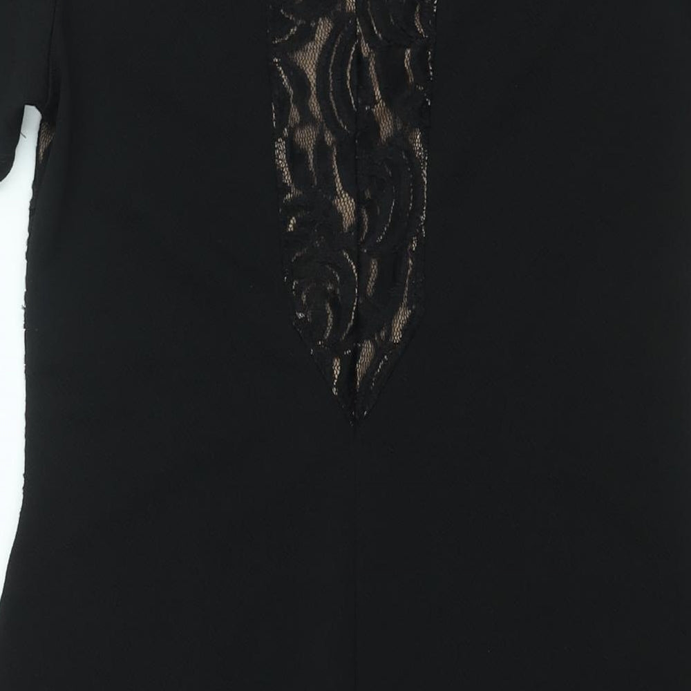 Marks & Spencer Womens Black Polyester Bodycon Size 12 Round Neck Pullover - Lace Panel