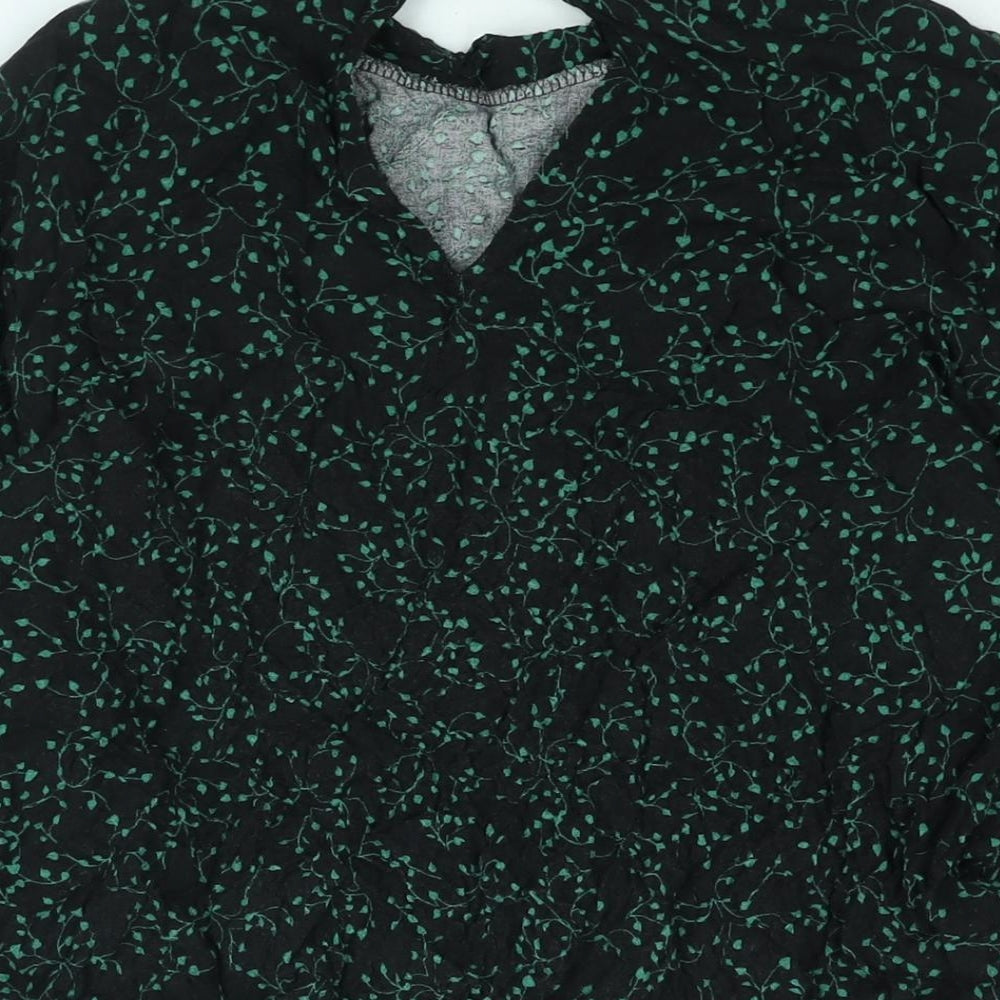 Zara Womens Black Geometric Polyester Basic Blouse Size L Round Neck