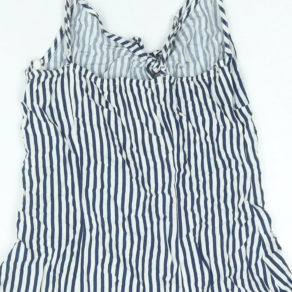 Divided by H&M Womens Blue Striped Viscose A-Line Size 8 V-Neck Zip