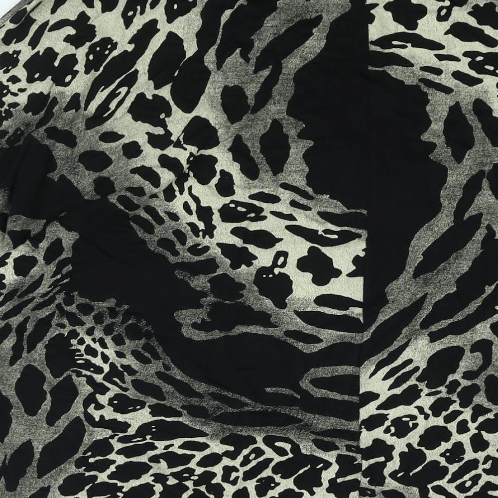 QED London Womens Black Animal Print Viscose Tunic Blouse Size S Round Neck - Leopard Print