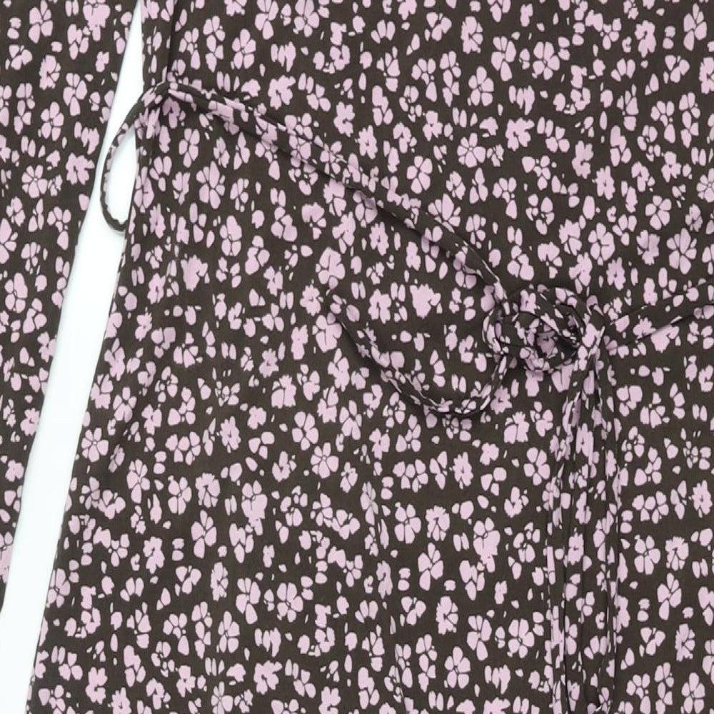 Mango Womens Pink Floral Polyester Wrap Dress Size M V-Neck Tie