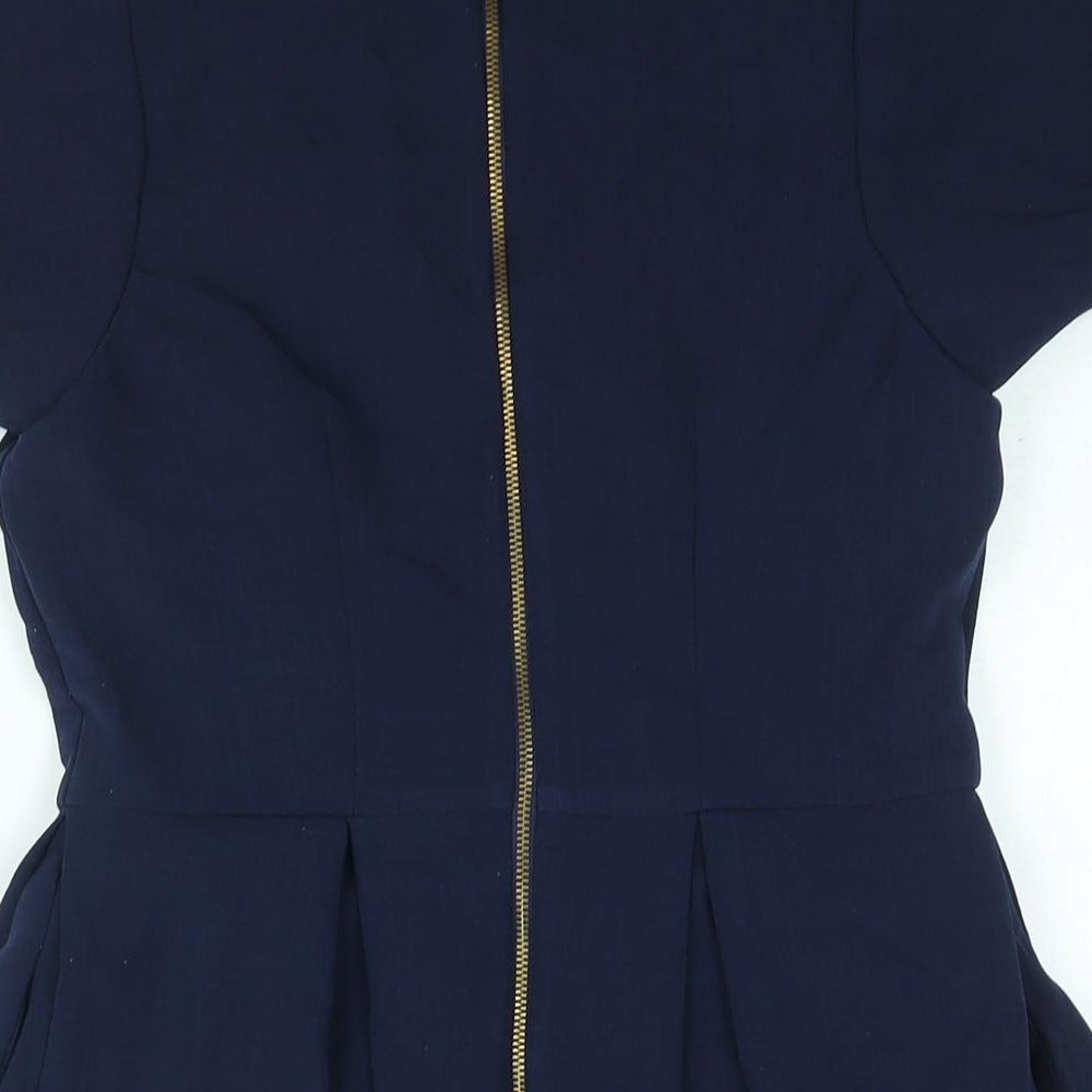Closet Womens Blue Polyester A-Line Size 8 V-Neck Zip - Pleated