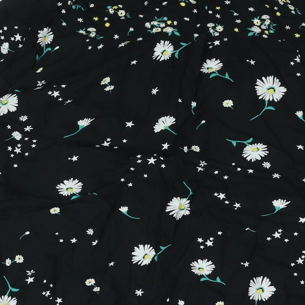 Marks and Spencer Womens Black Floral Viscose Shirt Dress Size 14 Mock Neck Button