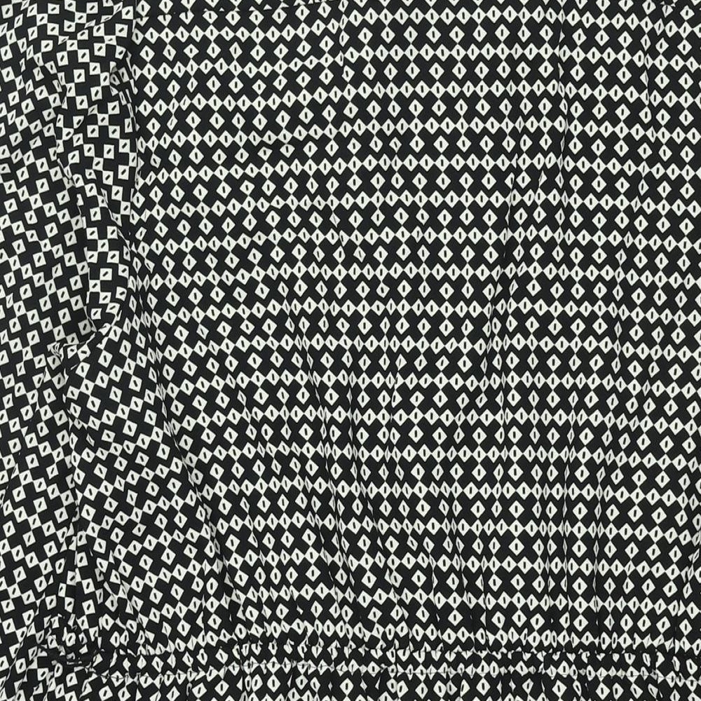 Marks & Spencer Womens Black Geometric Polyester Shift Size 18 Collared Tie