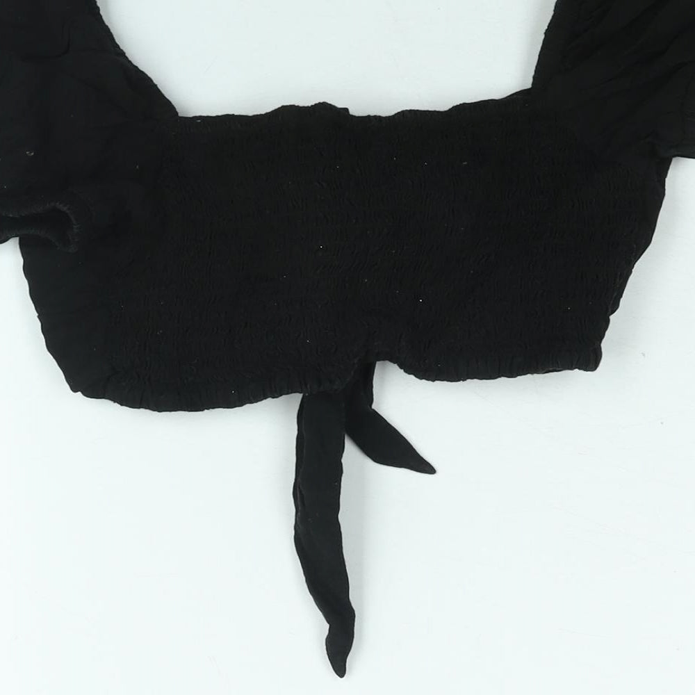Collusion Womens Black Cotton Cropped Blouse Size 8 Sweetheart