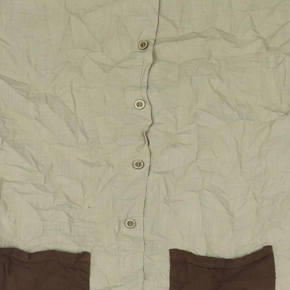 Celmia Womens Brown Cotton Basic Blouse Size S Round Neck - Button Pocket