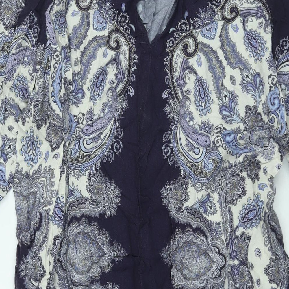 H&M Womens Purple Paisley Viscose Shift Size 12 Round Neck Button