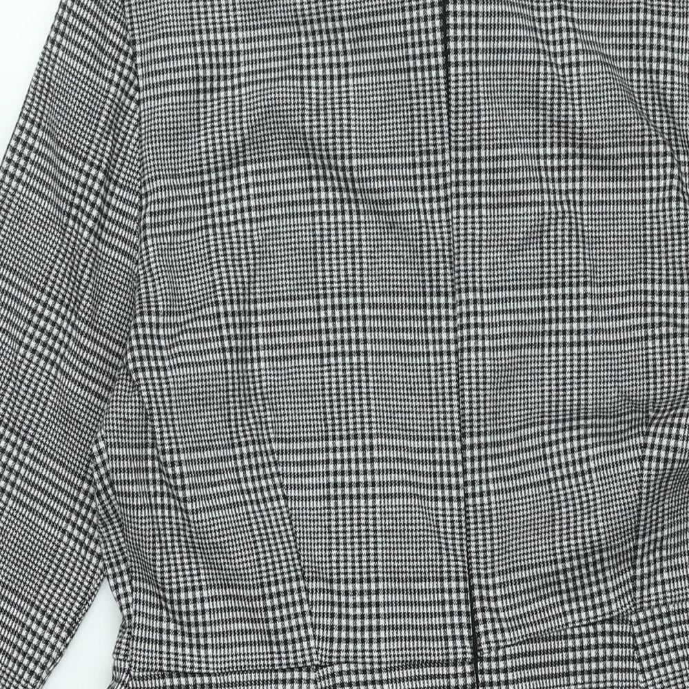 Marks & Spencer Womens Grey Check Polyester Shift Size 12 Collared Zip