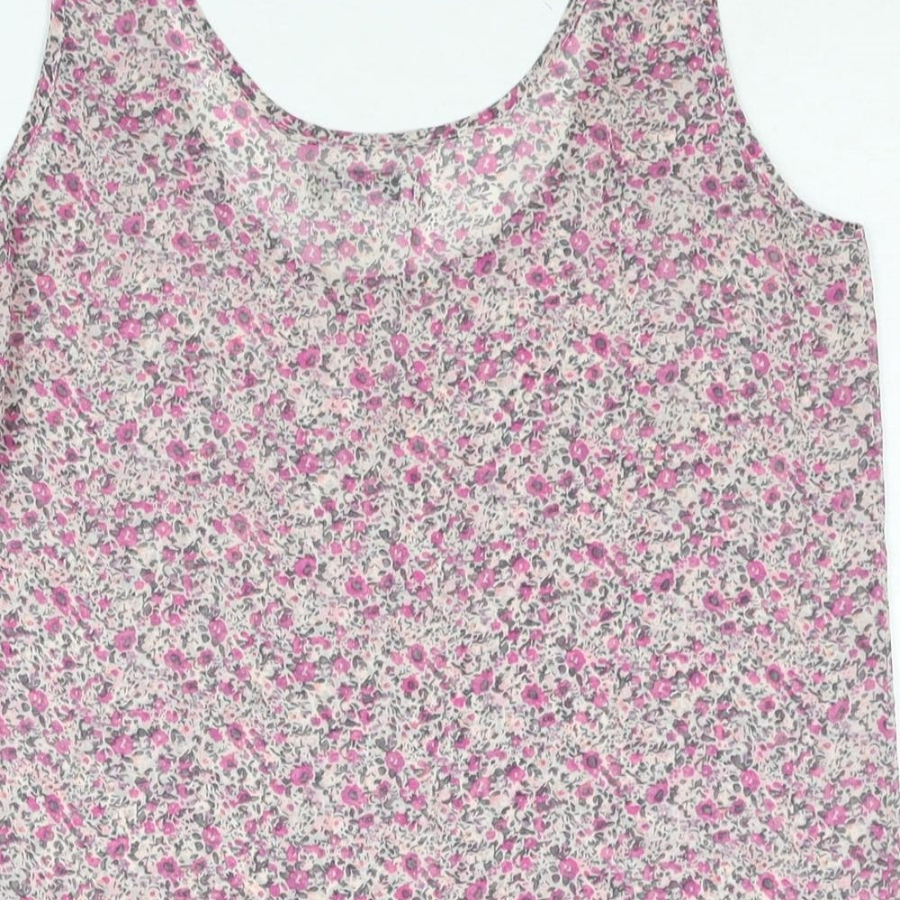 Cotton On Womens Pink Floral Polyester Camisole Blouse Size M Scoop Neck - Frill Semi Sheer